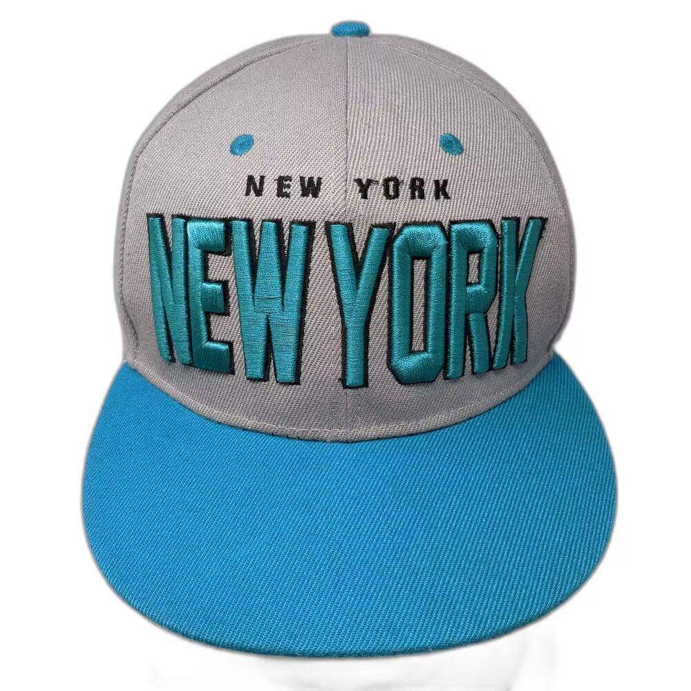 T&T Snapback Gray Blue One Size New York Hat Embroidered Under Brim Graphic Art